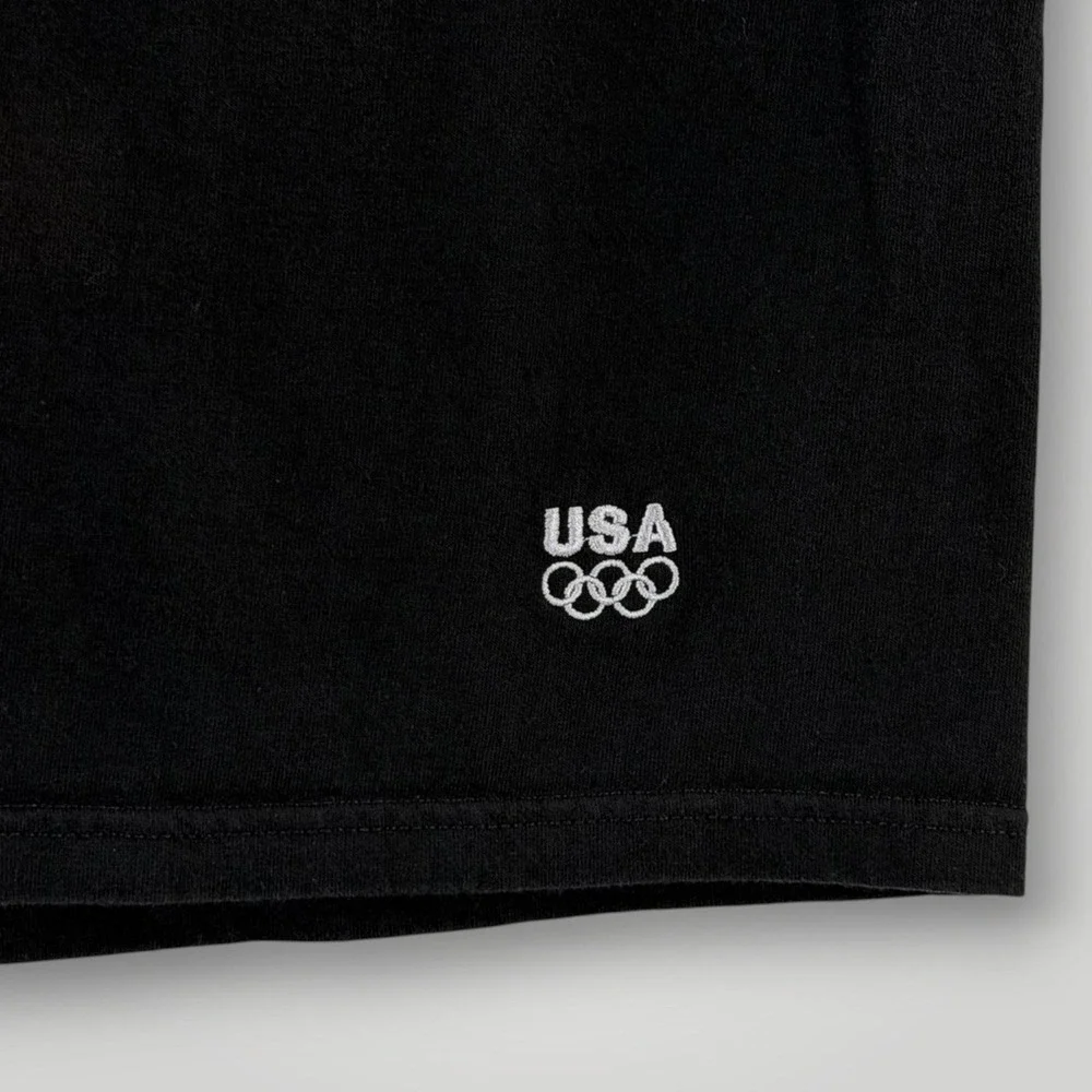 Vintage USA Olympic Tank Top M Black Made USA Embroidered‎ Rings 90s